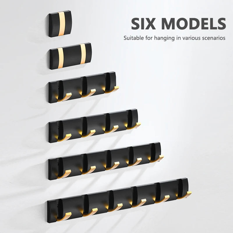 Black Golden Folding Robe Hooks Towel Hanger Nail Free Installation