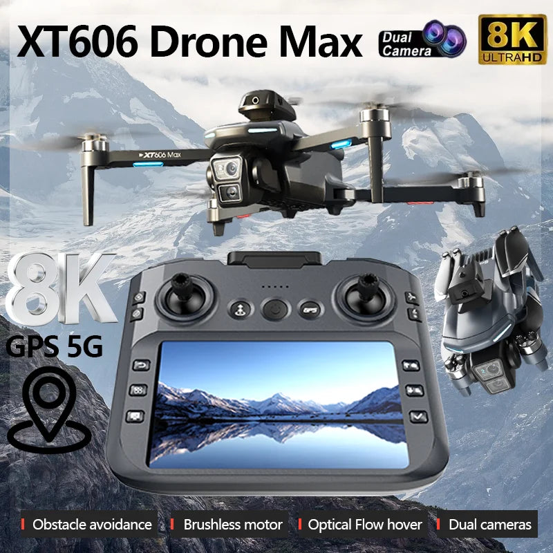 XT606 GPS Drone 8K HD 360° Dual Cameras 5G WiFi FPV Brushless Foldable