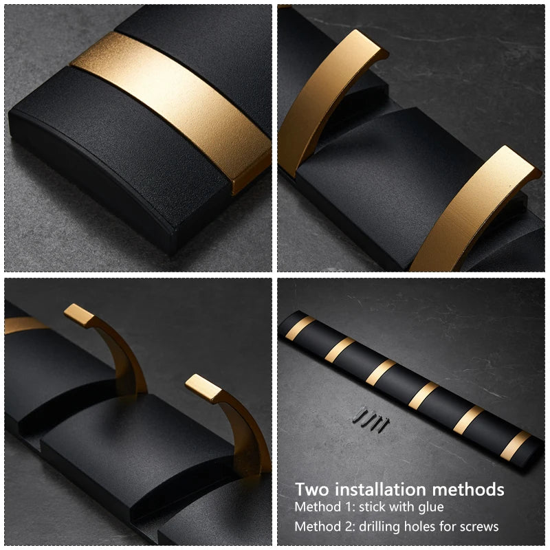 Black Golden Folding Robe Hooks Towel Hanger Nail Free Installation
