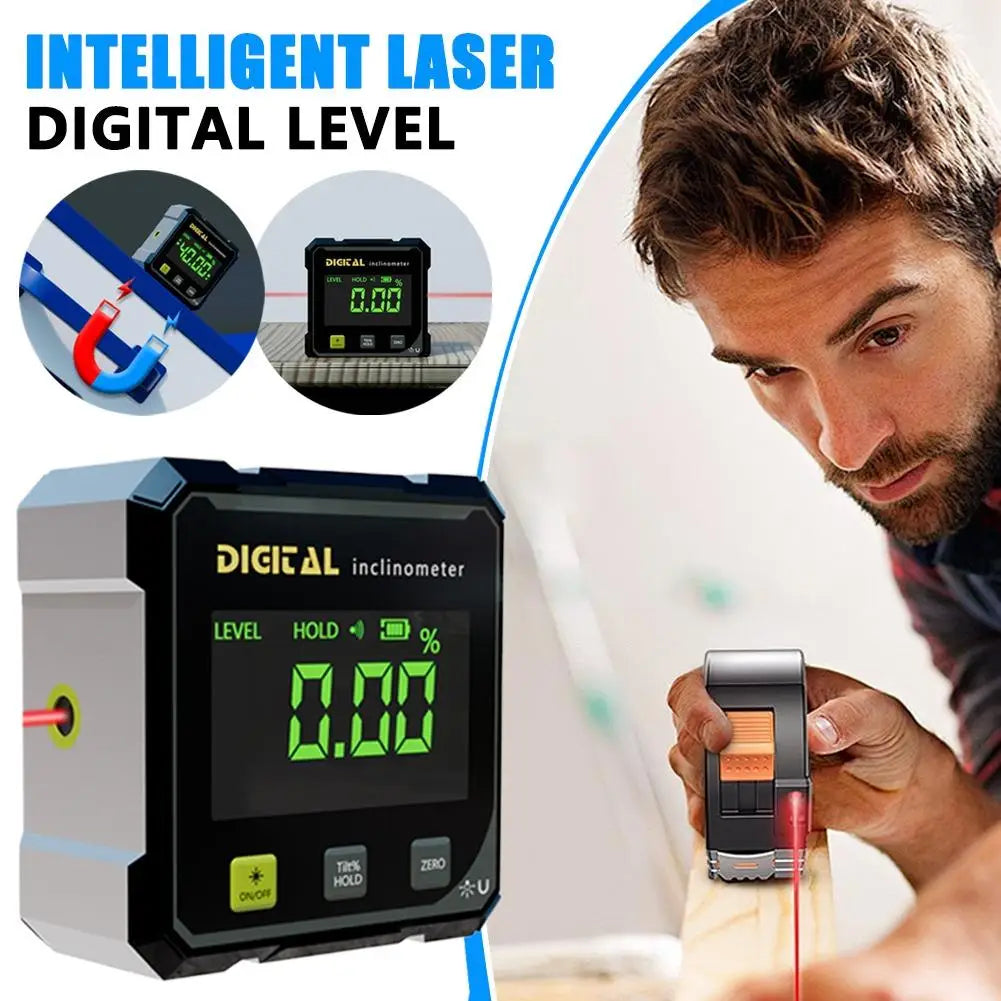 Smart Laser Digital Inclinometer Level Box 4-Side Magnetic 360° High