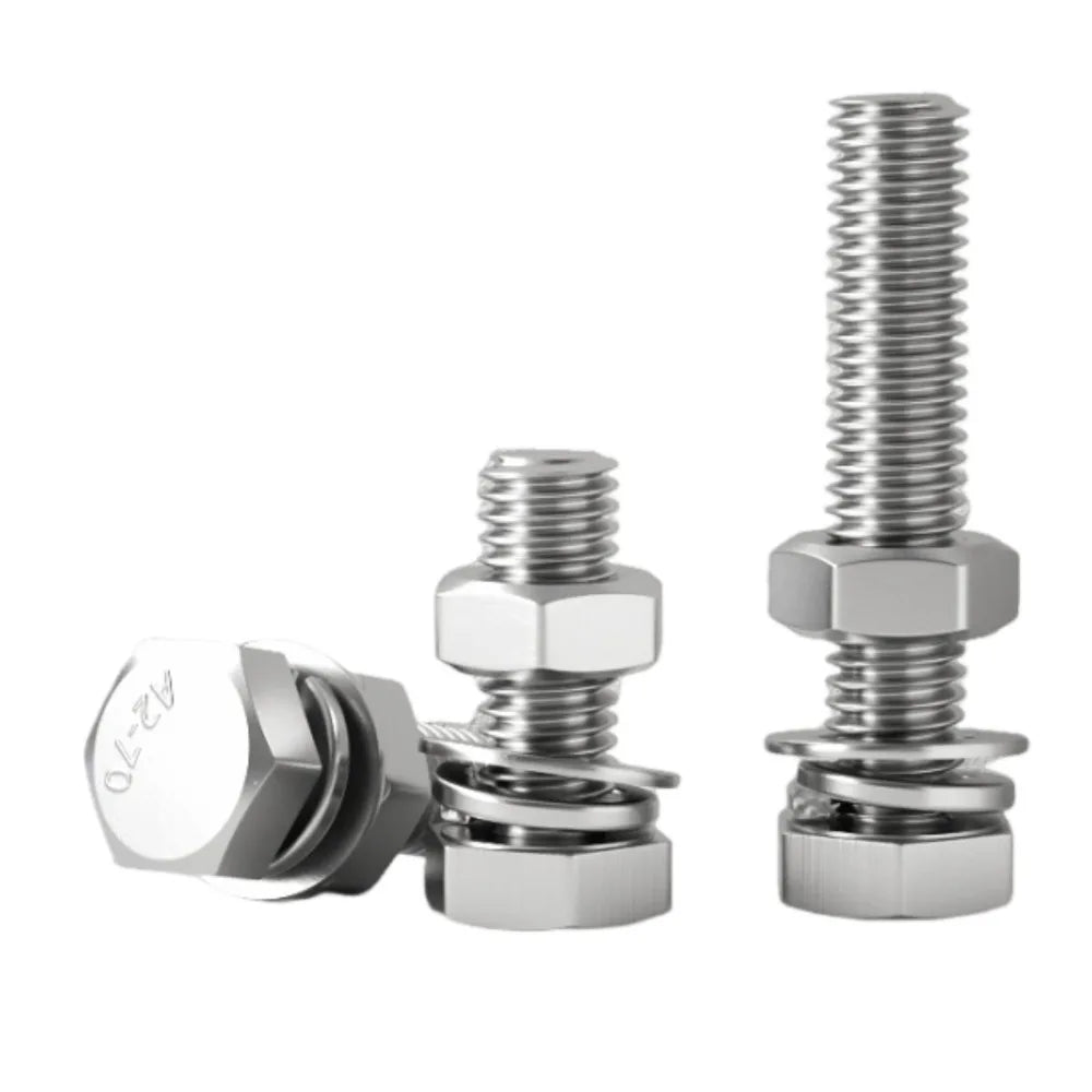 4 In1 Set Full Thread 304 Stainless Steel External Hex Hexagon Screw