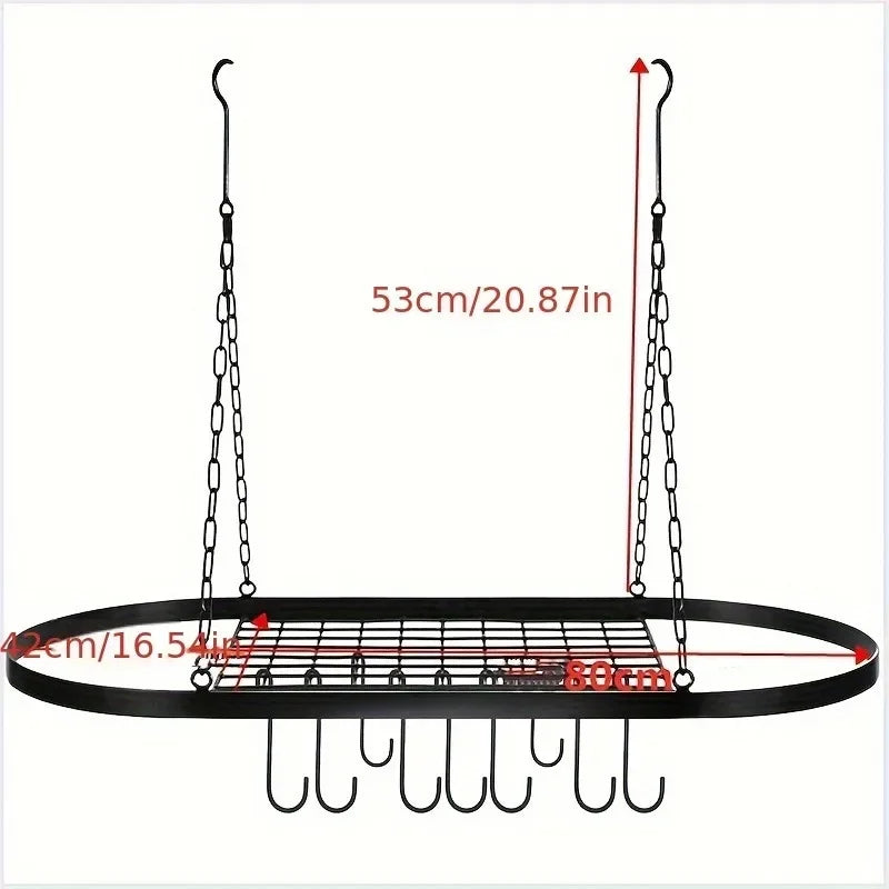 Oval Iron Wall-Mounted Kitchen Rack – Pot, Utensil & Seasoning Storage