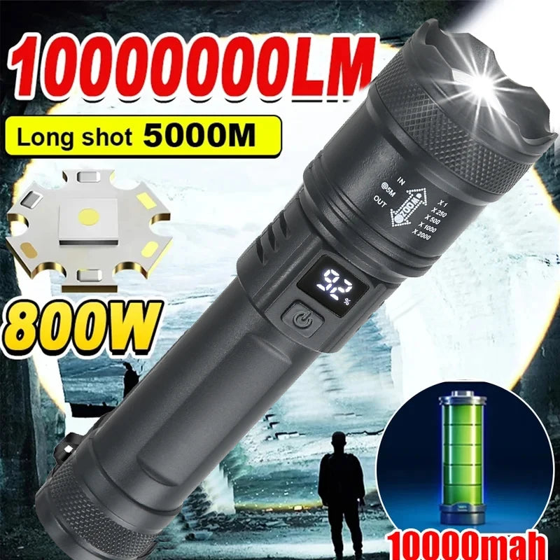 High Strong Power Led Flashlights 2000LM Tactical Torch with Display