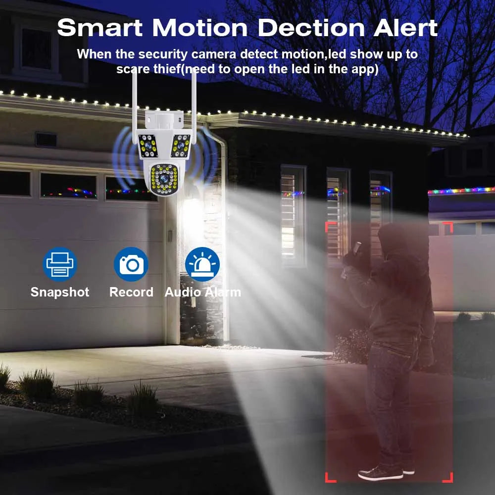 6K 12MP WiFi Outdoor Camera 8X Zoom Three Len Ai Motion Tracking PTZ