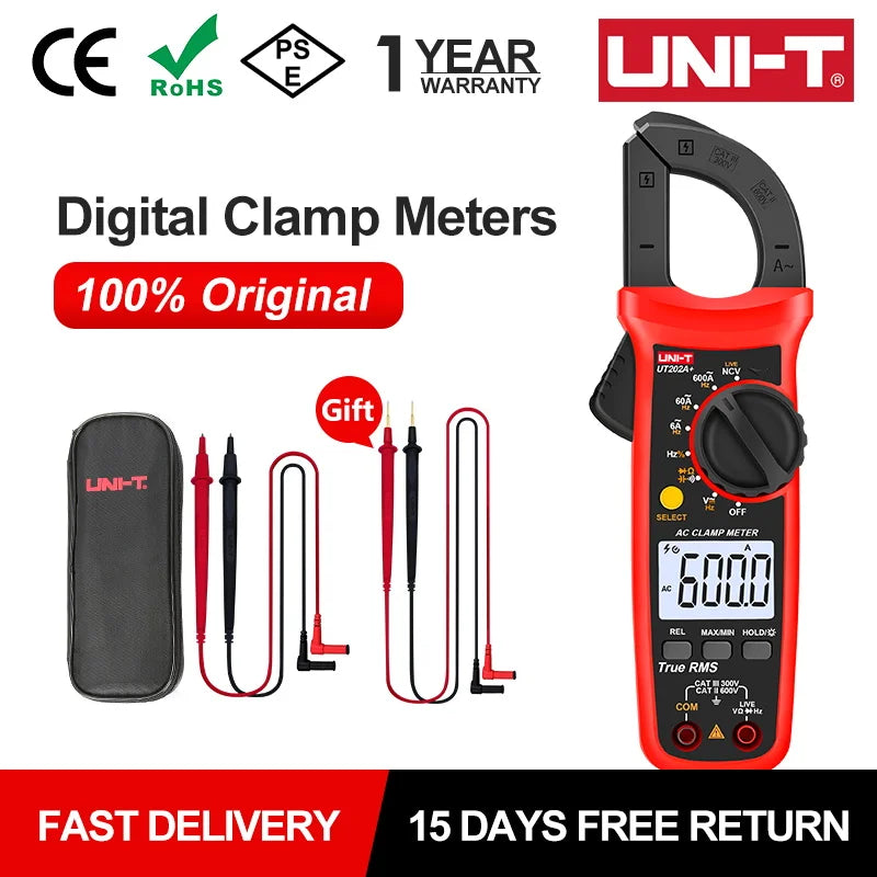 UNI T AC Current Clamp Meter UT204+ UT202A+ 600A Professional Digital