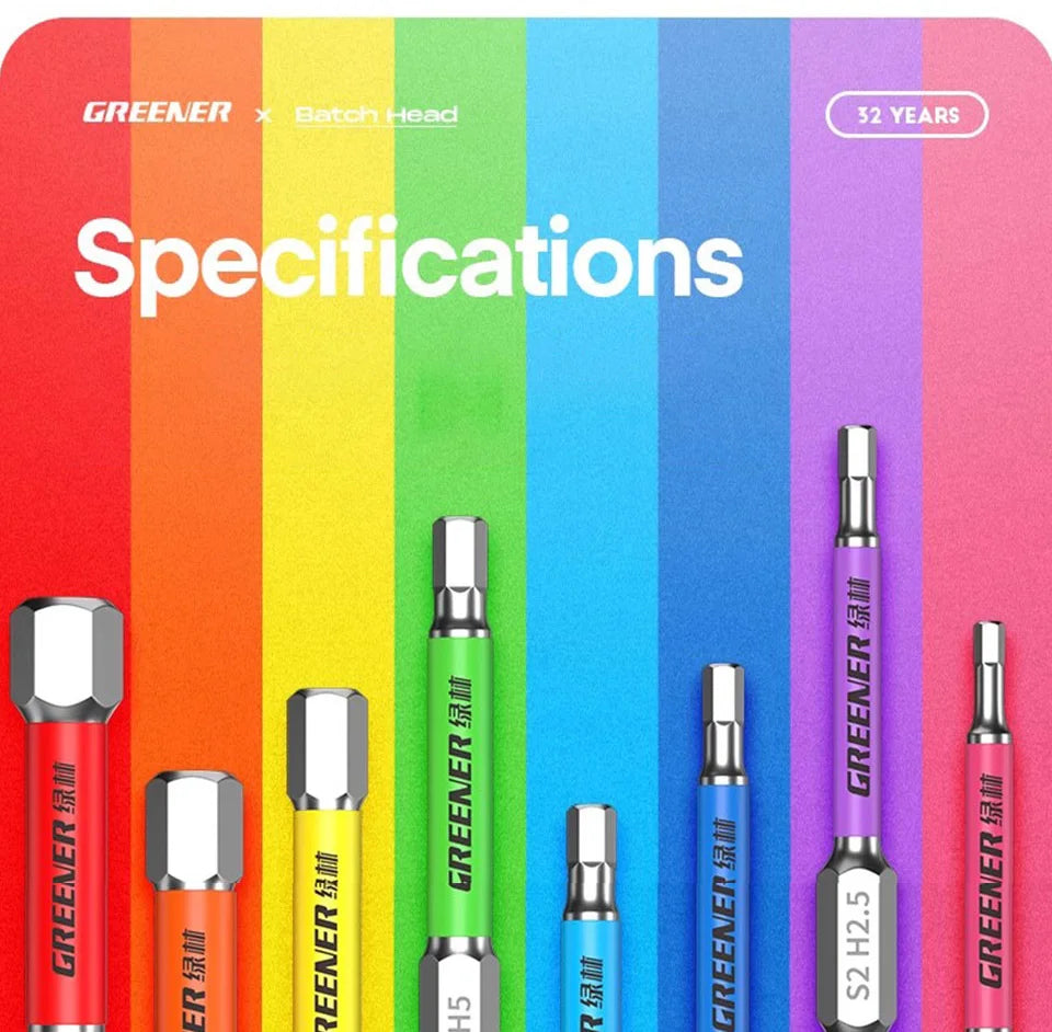 GREENERY Rainbow Hex Head Allen Wrench Screwdriver Bit Set S2