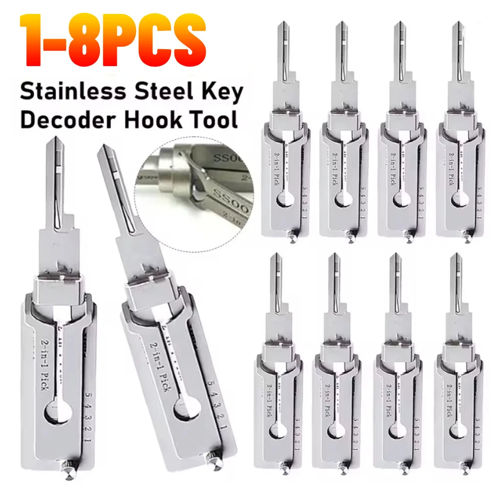 2-in-1 Stainless Steel Key Decoder Portable Precision Hook And Pickup