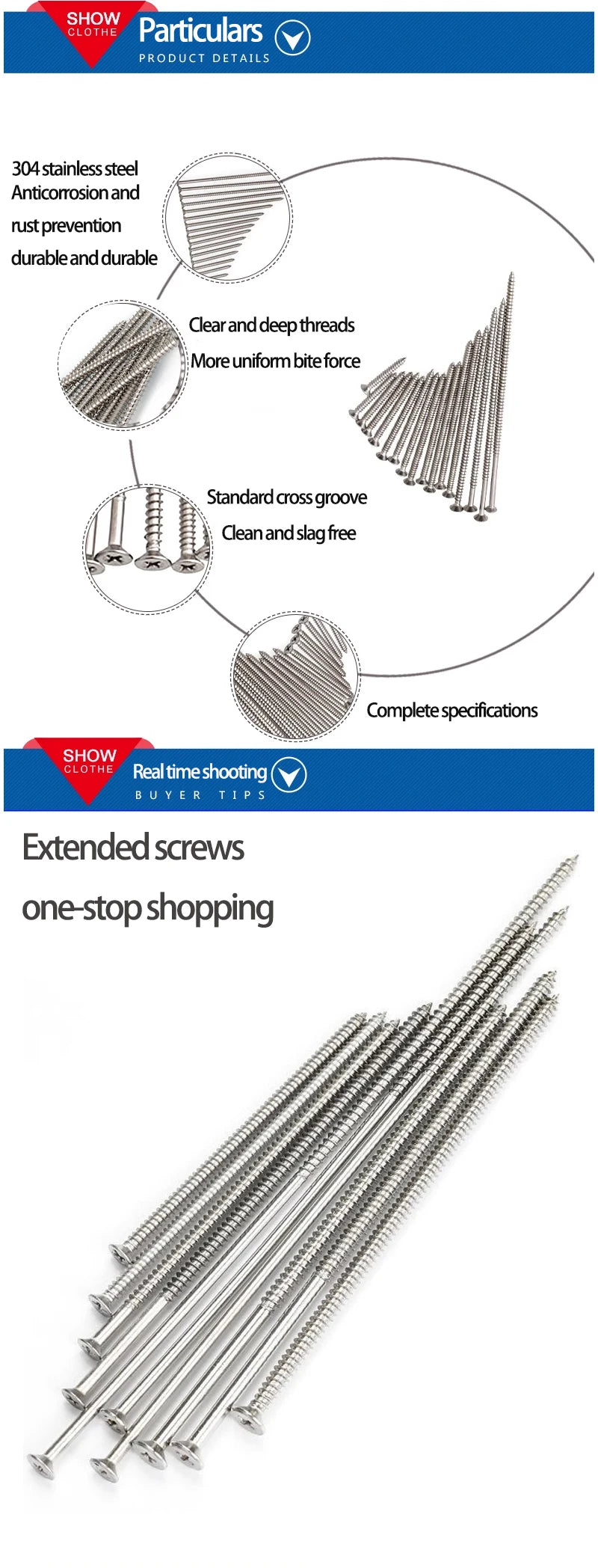 M4 M5 304 Stainless Steel Flat Head Extended Self Tapping Screw