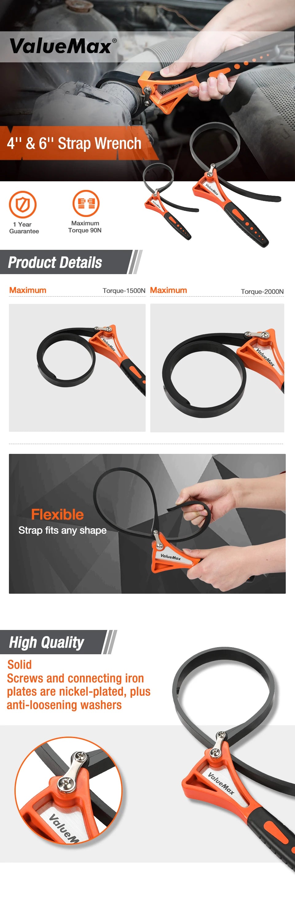ValueMax 4" or 6"Strap Wrench Universal Rubber Strap Wrench Oil