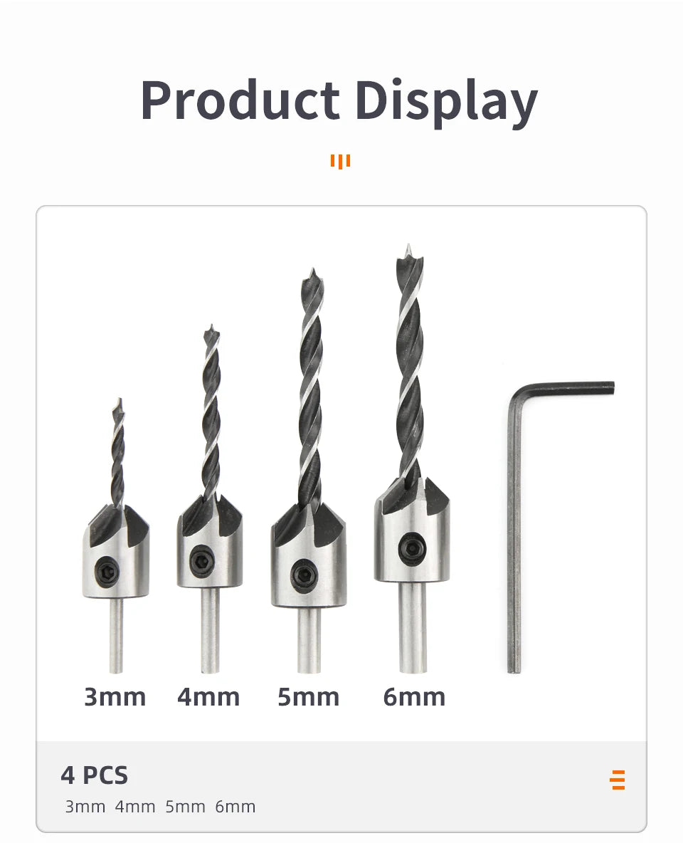 SIQICNC 3mm-10mm HSS Countersunk Bit Set Reamer Woodworking Chamfer