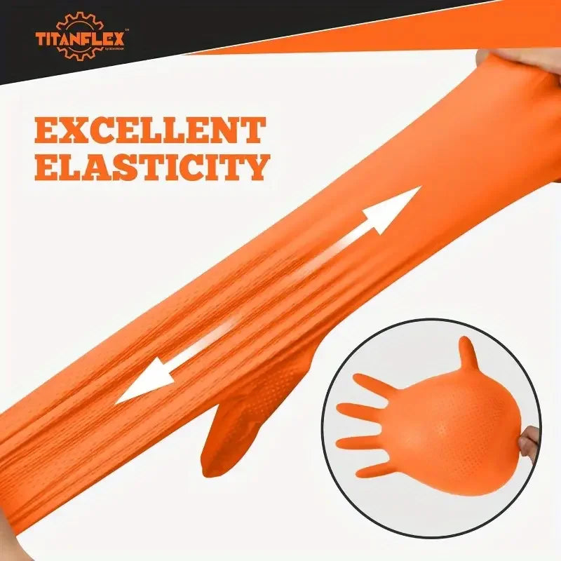 10/50PCS Heavy Duty Orange Industrial Nitrile Gloves Disposable 8mil