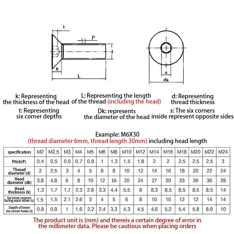304 Stainless Steel Hexagon Socket Countersunk Head Screw DIN7991 M3