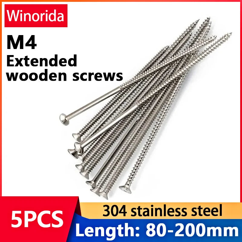5PCS M4 lengthening Flat Head Tapping Long Wood Screw Stainless steel