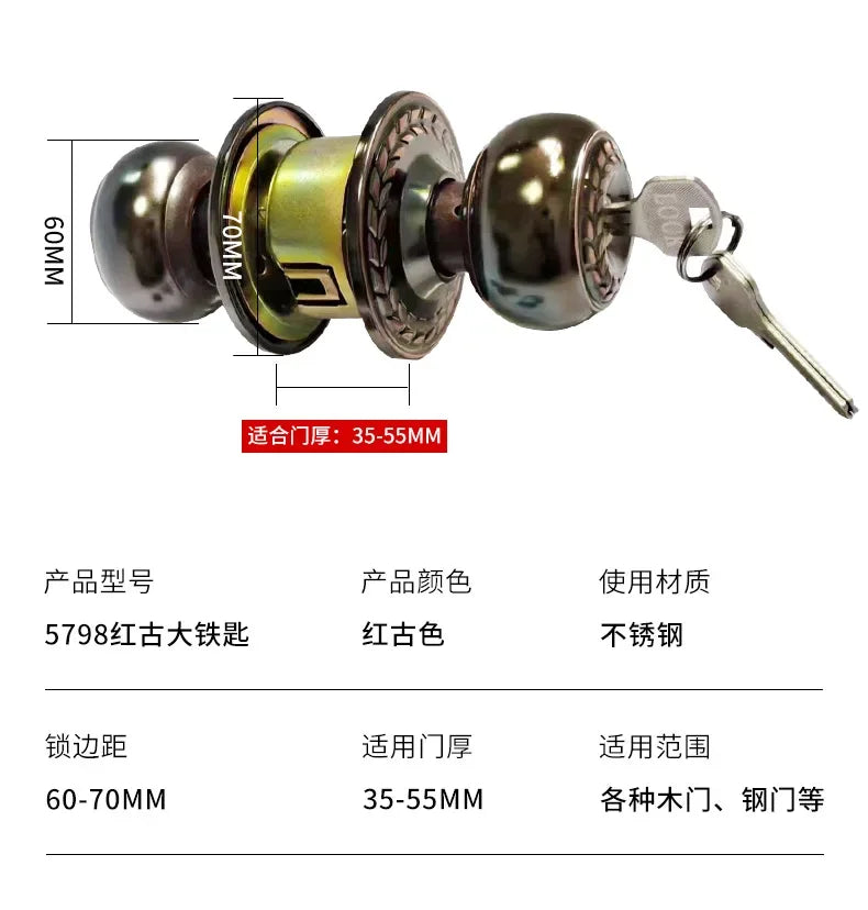Stainless Round Door Knobs Rotation Lock Knobset Handle