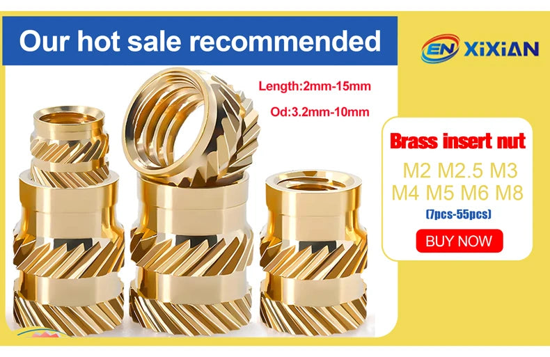 M2 M2.5 M3 M4 M5 M6 Brass Heat Set Insert Nut Hot Melt Knurled