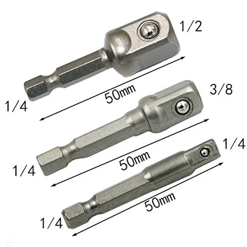 3-Piece Drill Socket Adapter Set — Impact Driver Extension & Drill