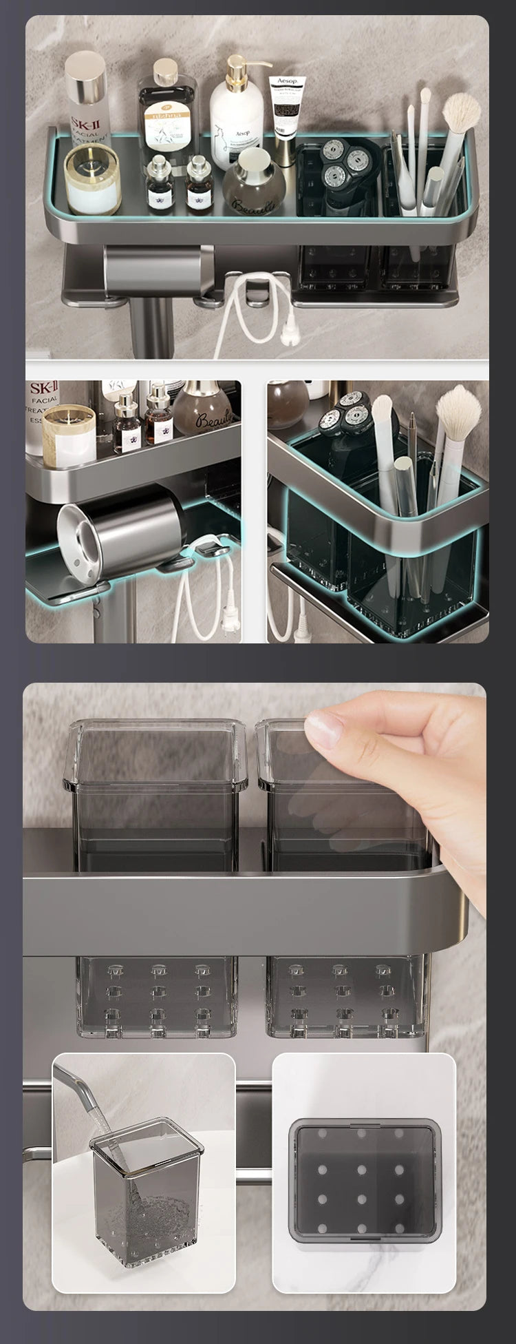 Bathroom Shelf Makeup Storage Organizer Aluminum Alloy Hair Dryer
