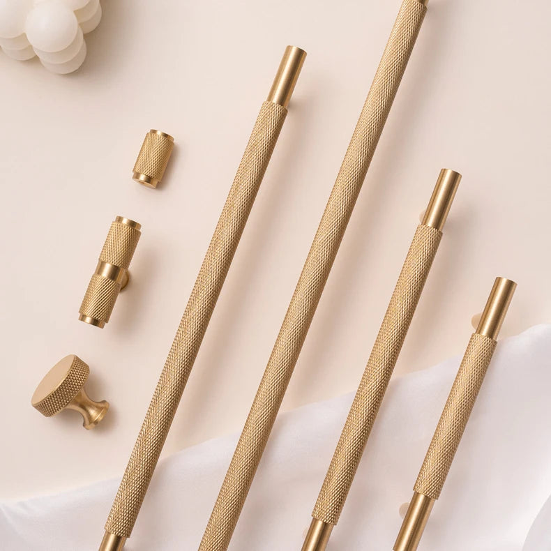 Santaya Solid Brushed Brass Handle Cross Knurled Kitchen Cabinet