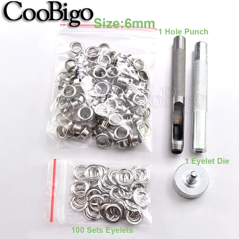 100sets Metal Eyelet Grommet Punch Installer Tool Set for Belt