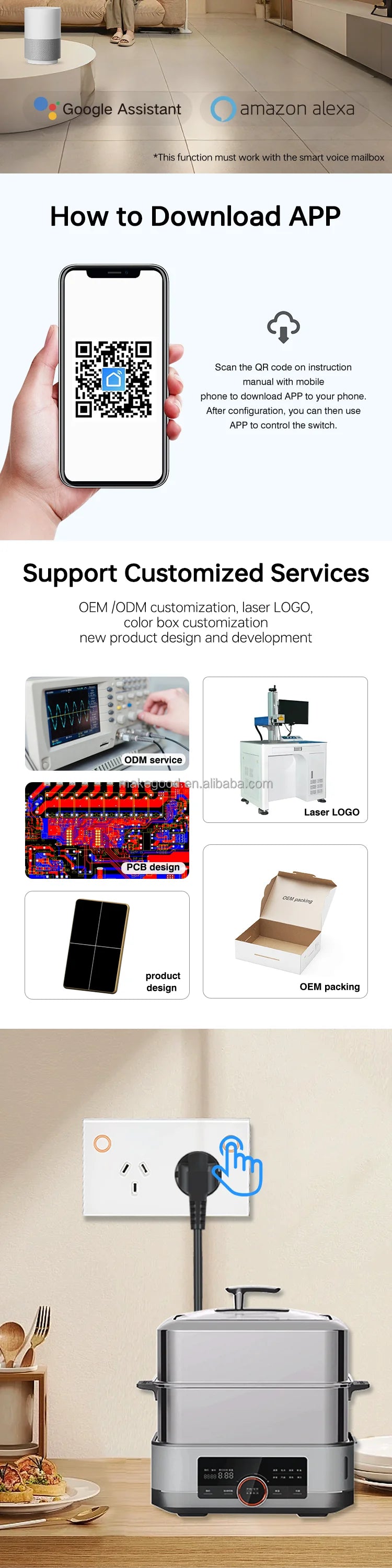 WIFI MakeGood AU Standard Wifi 2.4G 2400W Tempered Glass Panel Tuya