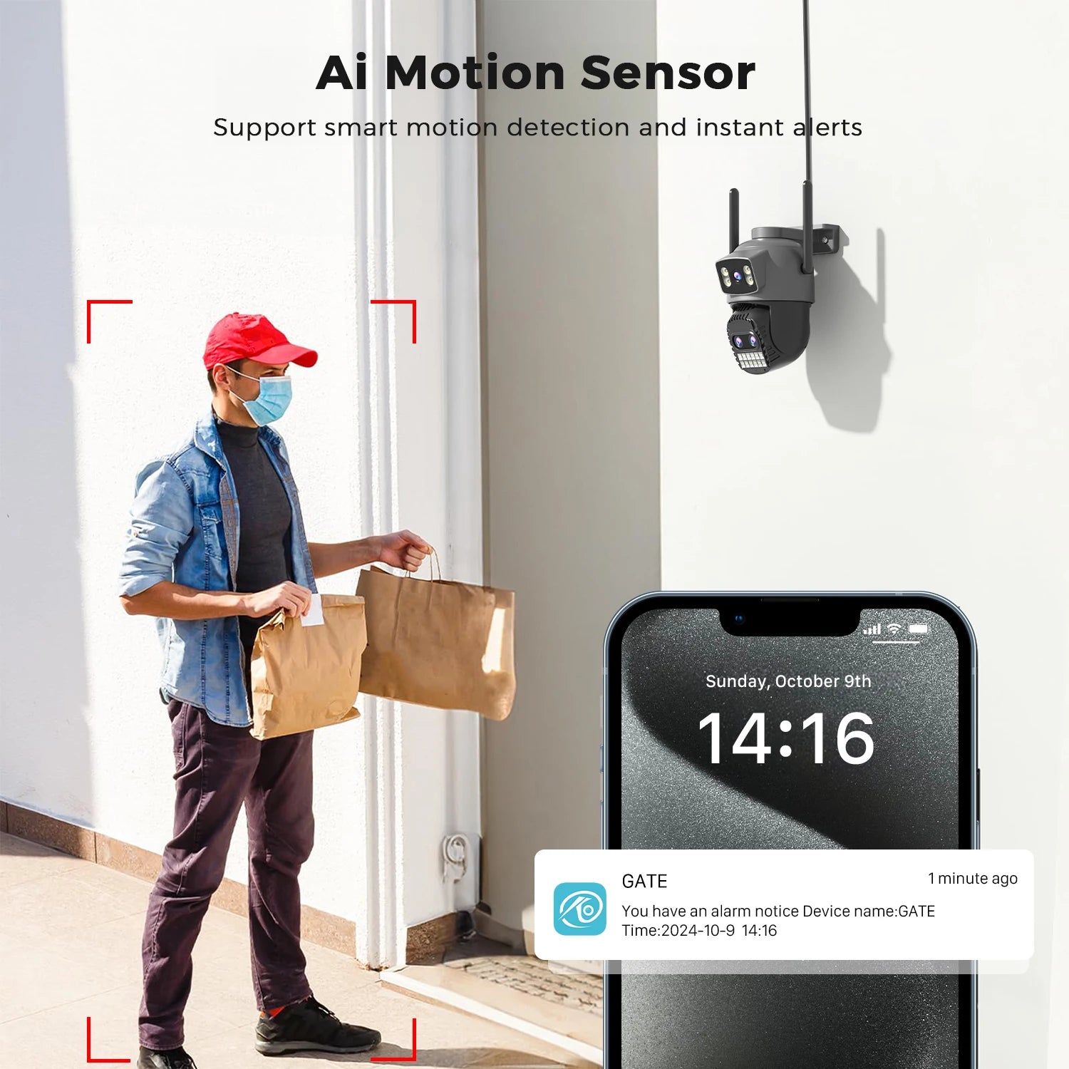Outdoor Dual Screen Security PTZ Cam, Auto Tracking Surveillance, 6K
