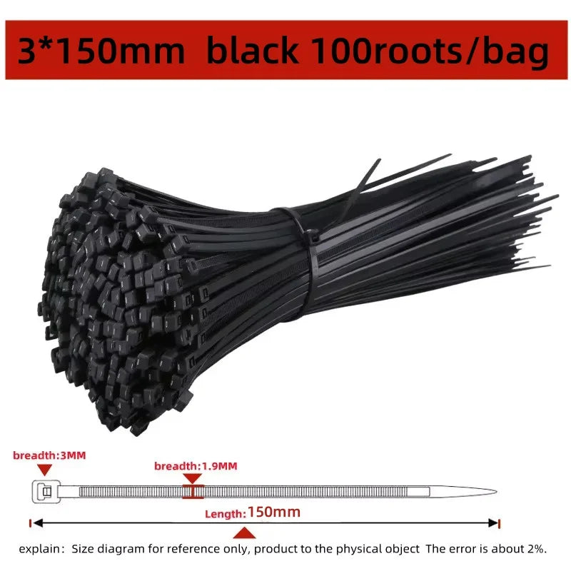 100pcs Black Cable Ties High Tensile Strength, Uv Resistant
