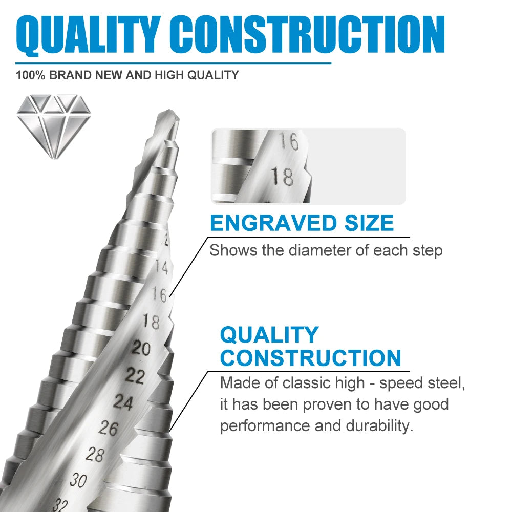 XCAN 1Pc 4-32 mm HSS Step Drill Bit Spiral Groove Step Cone Drill