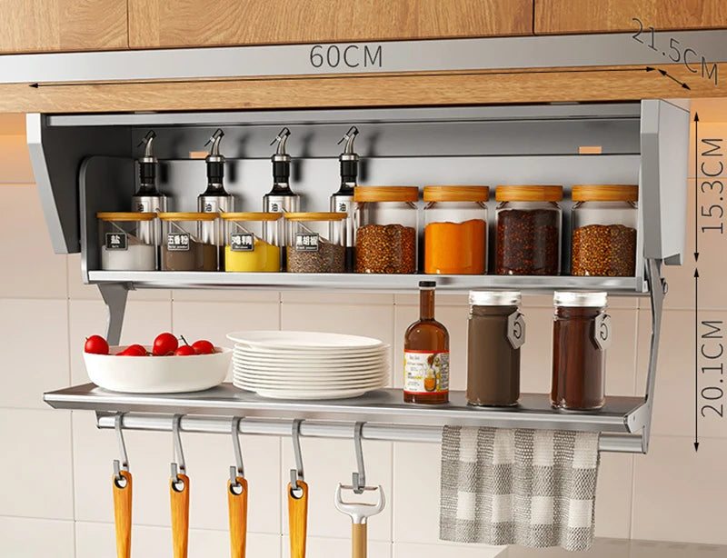 Pull-Down Folding Cabinet Condiment Shelf – Aluminium Wall Hanging