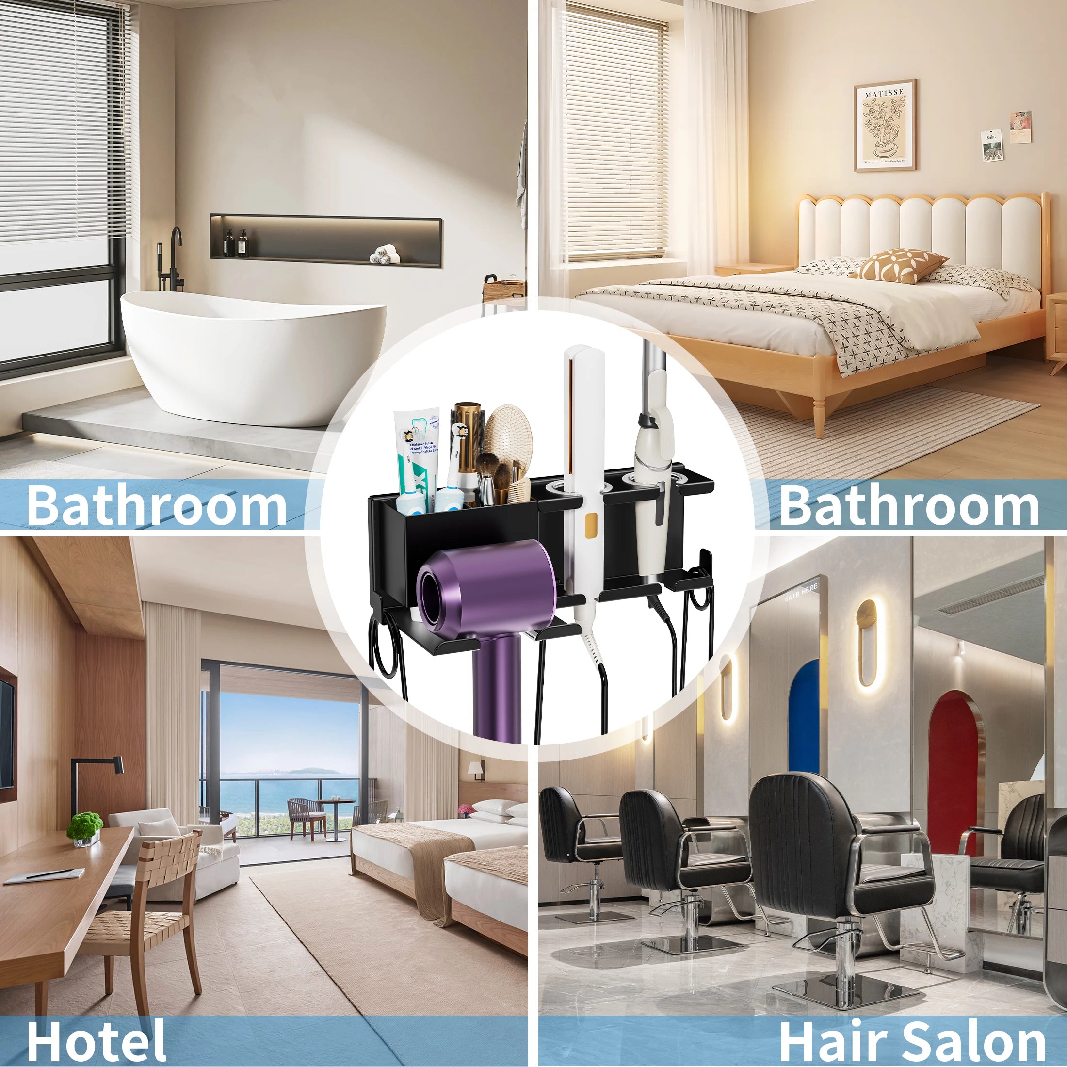 Wall Mounted Hair Dryer Holder Stand Space-Saving Blow
