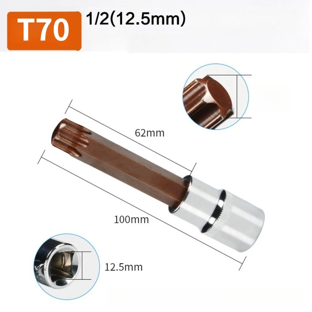 1/2 Long Torx Screwdriver Bits 100mm 1/2" Drive Bit Socket T10 T15