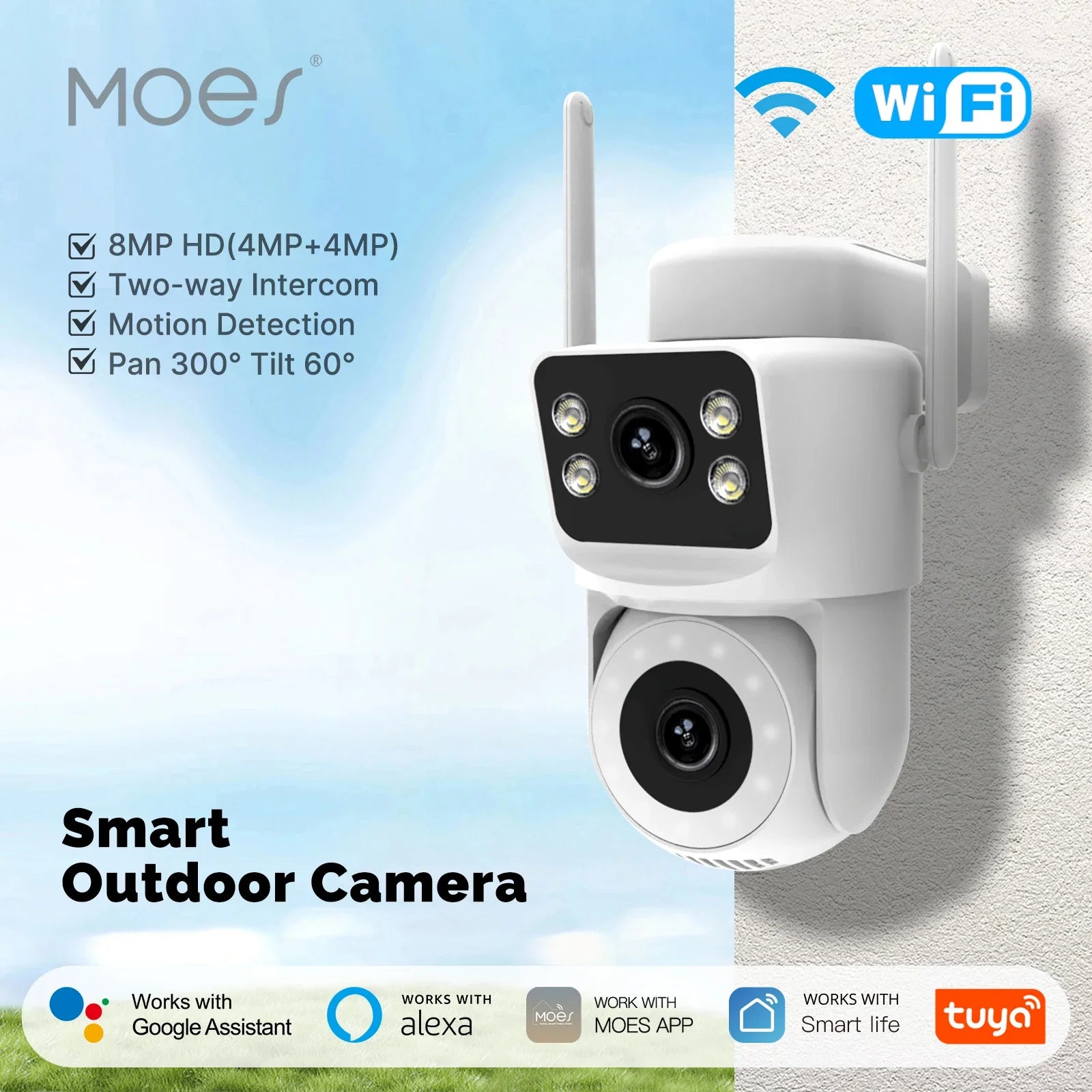 Moes Tuya Smart WiFi Outdoor Security Camera 4MP Dual Screen 2.4G/5G