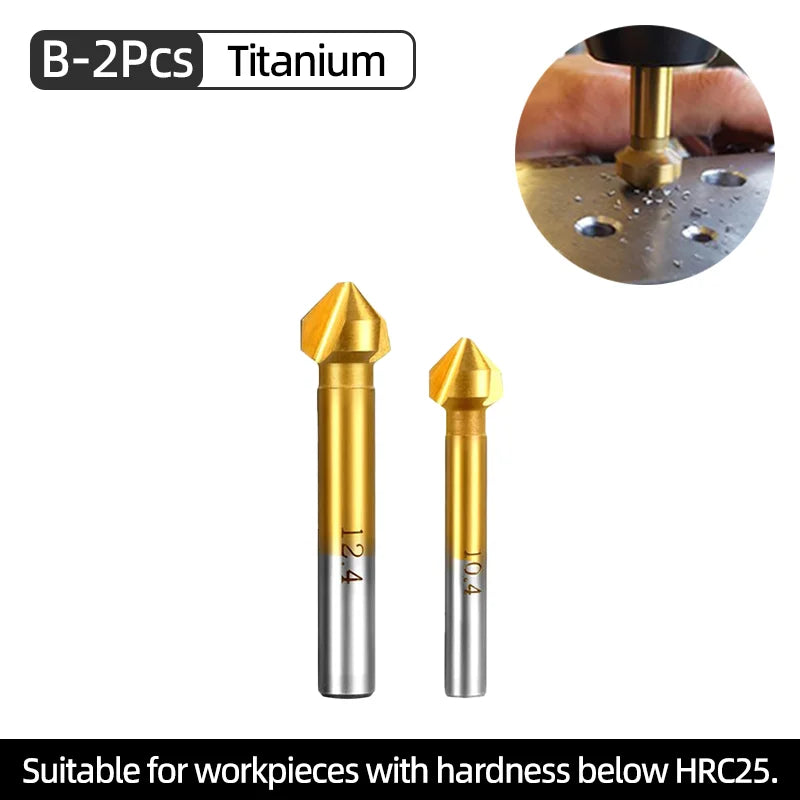 3-Flute 90° HSS Titanium Countersink Drill Bit Set – Chamfering Bits