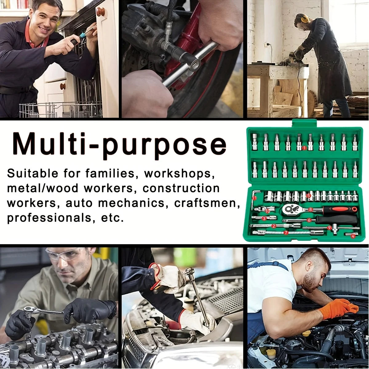 2025 New 46-piece Auto Repair Combination Ratchet Wrench Auto
