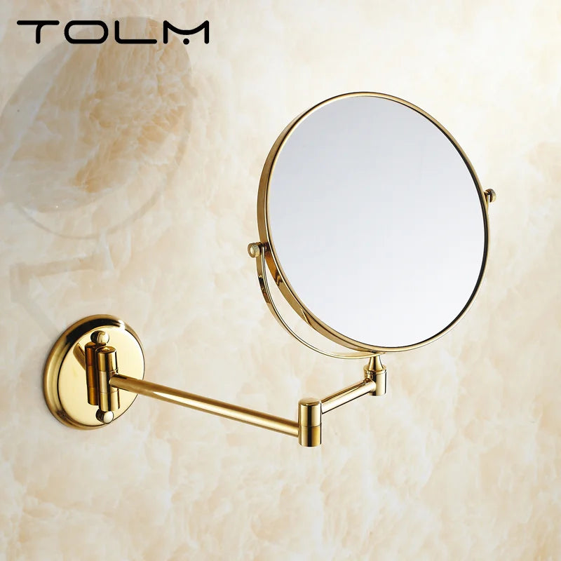 Gold 8 Inch Mirror Wall Mounted Bathroom Makeup Mirror Extending