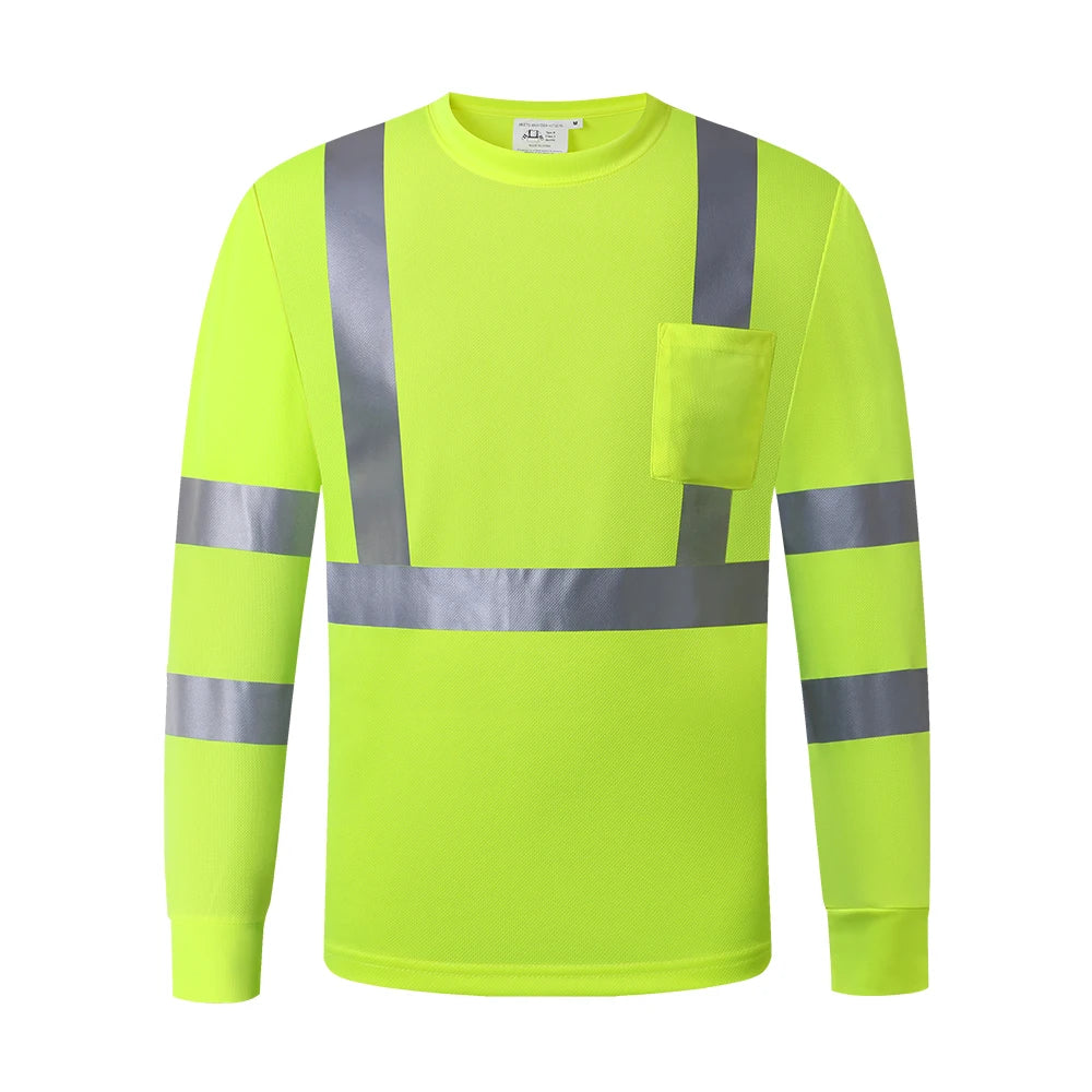 Long Sleeve Safety Shirt High Visibility Reflective Construction Work