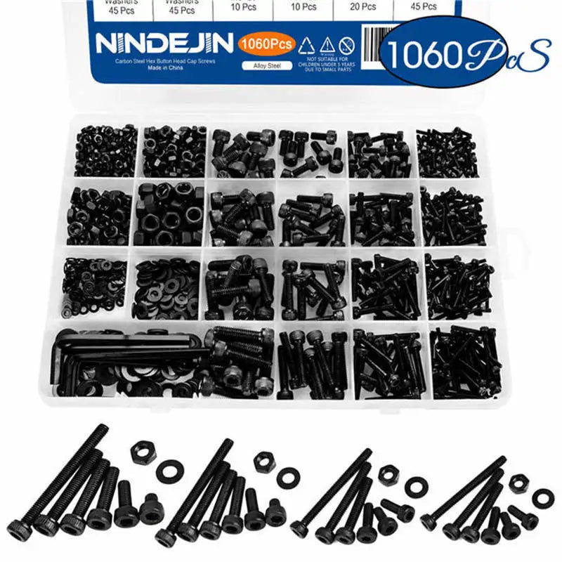 1060-Piece M2–M5 Hex Socket Screw Assortment Kit – Carbon Steel Multi-Head Style Set