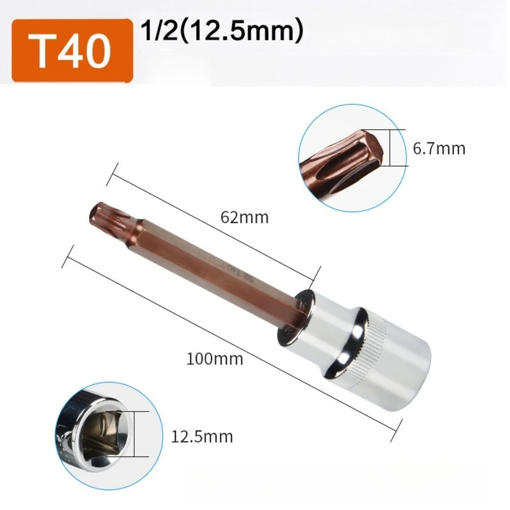 1/2 Long Torx Screwdriver Bits 100mm 1/2" Drive Bit Socket T10 T15