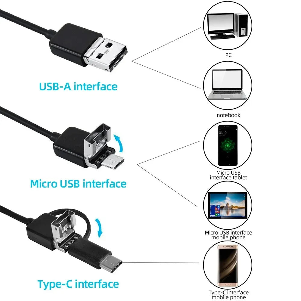 3 in 1 USB Endoscope for OTG Android Phone 7mm Borescope Inspection