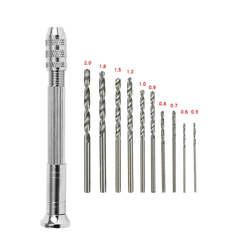 Mini Micro Aluminum Hand Drill With Keyless Chuck HSS Steel Twist