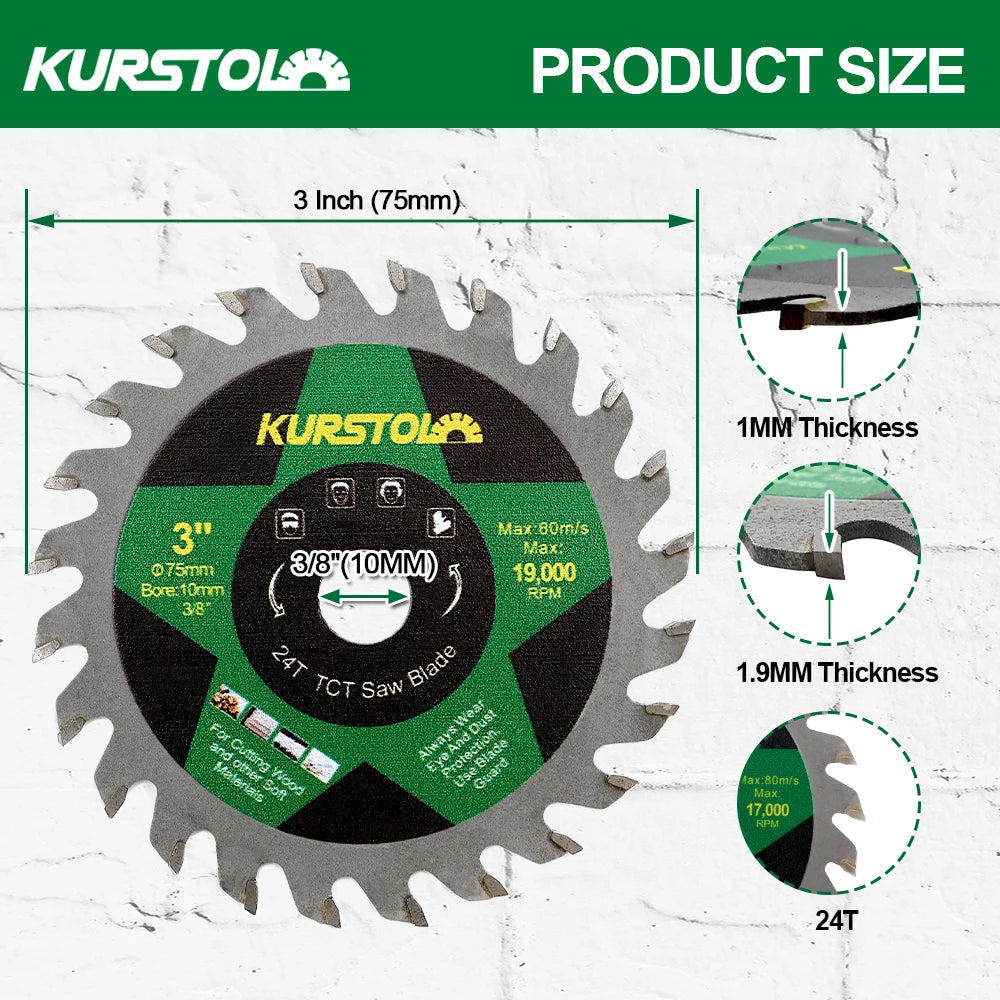 KURSTOL 5-Pack 85mm TCT Mini Circular Saw Blades – Wood & Plastic