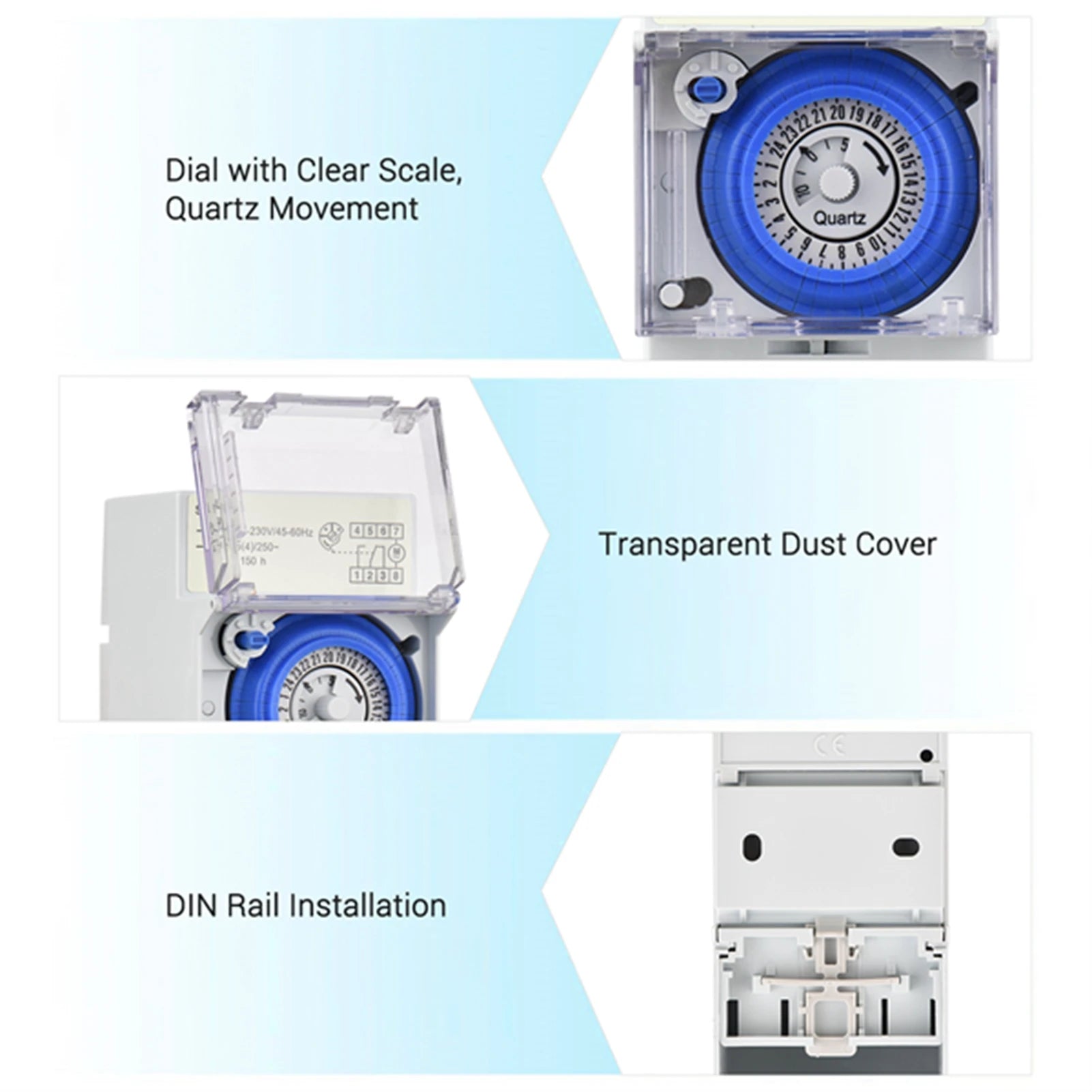 DIN Rail Mechanical 24hr Timer Switch DC 12V – 48 ON/OFF Settings