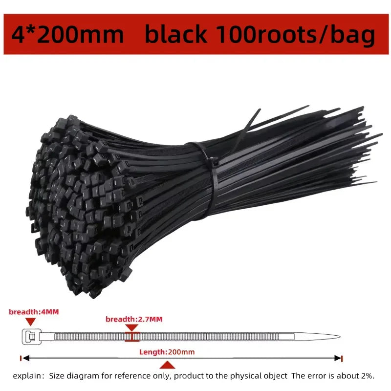 100pcs Black Cable Ties High Tensile Strength, Uv Resistant
