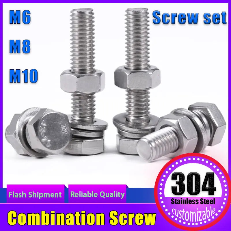 304 stainless steel Hexagonal bolt, screw and nut set, extended scr...