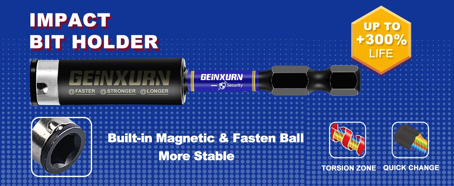 GEINXURN 1 In./2In Metric Hex Head Impact Tough Magnetic Bits Set