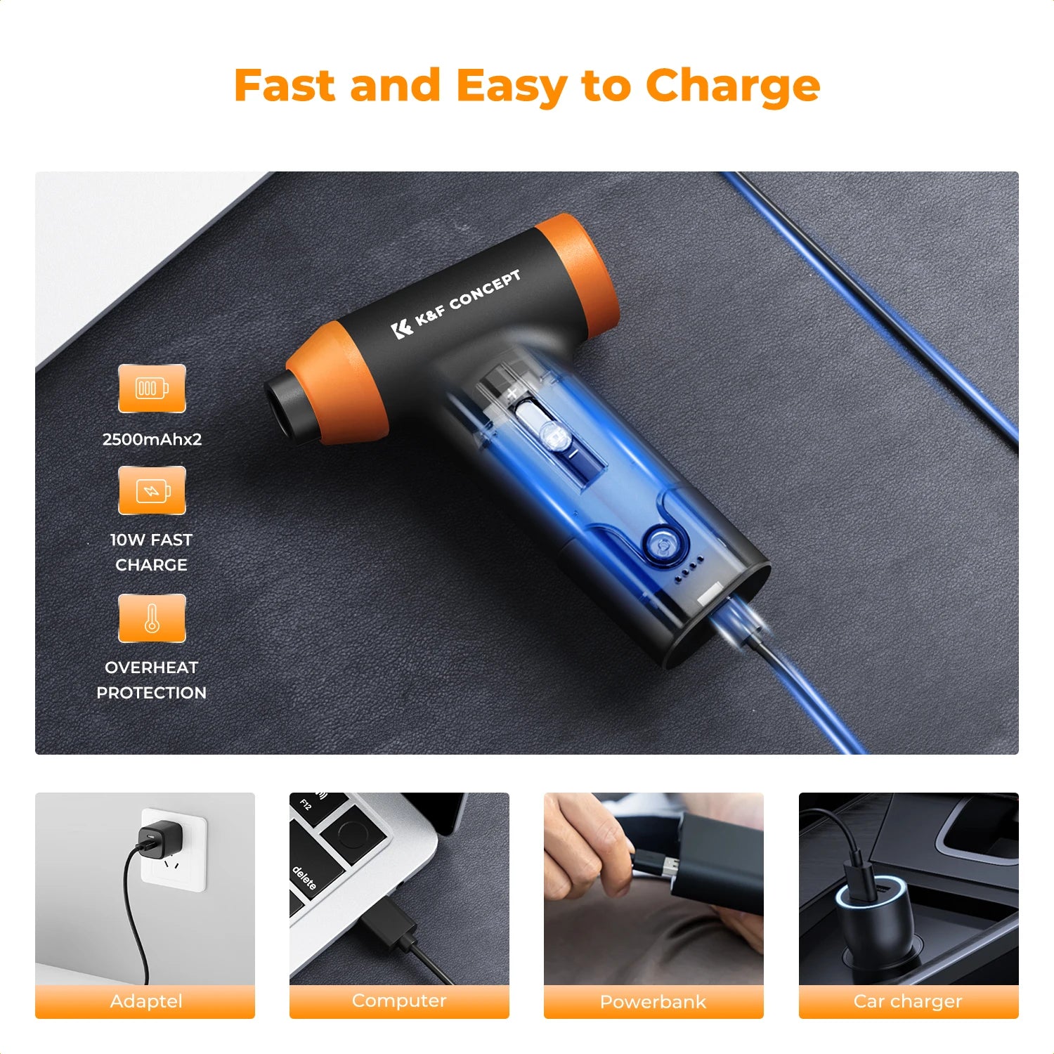 K&F Concept Cordless Electric Air Duster – PC, Laptop & Camera Cleaner