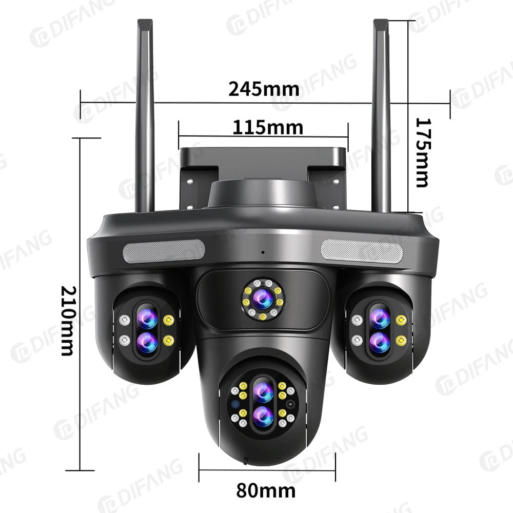 DIFANG 35MP WiFi IP Camera 4 Screens 7 Lens 10X Zoom Outdoor Wireless