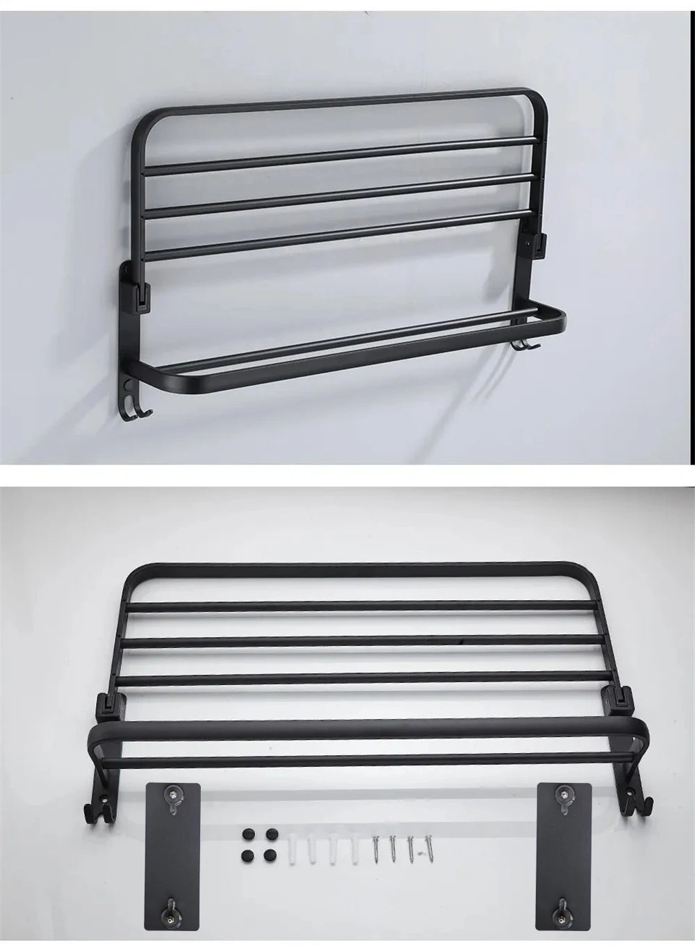 Matte Black 50CM Folding Holder With Hook Towel Holder Wall Mount