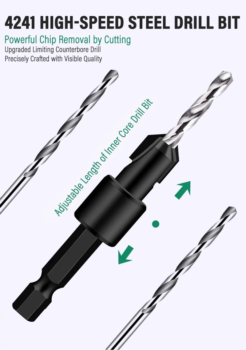 Hexagonal Handle Woodworking Countersunk Drill Bit 2-in-1 Adjustable