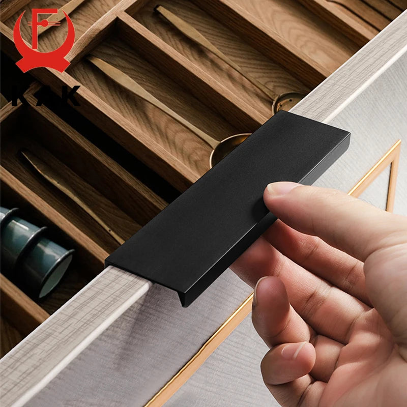 Black Silver Hidden Cabinet Handles Zinc Alloy Kitchen Cupboard Pulls