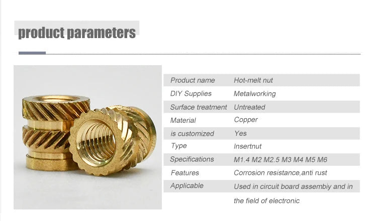 M2 M2.5 M3 M4 M5 M6 Brass Heat Set Insert Nut Hot Melt Knurled